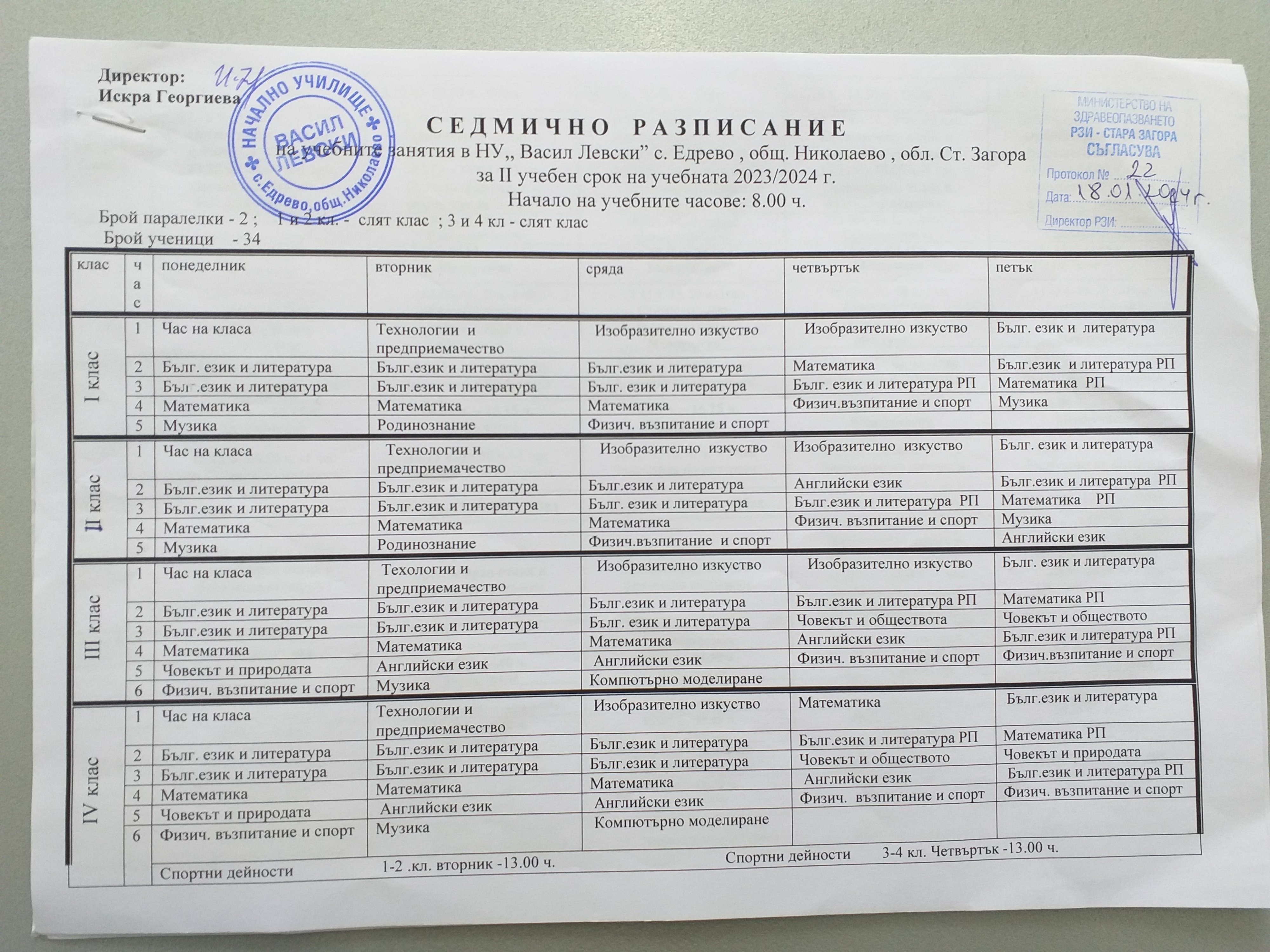 Седмични разписания