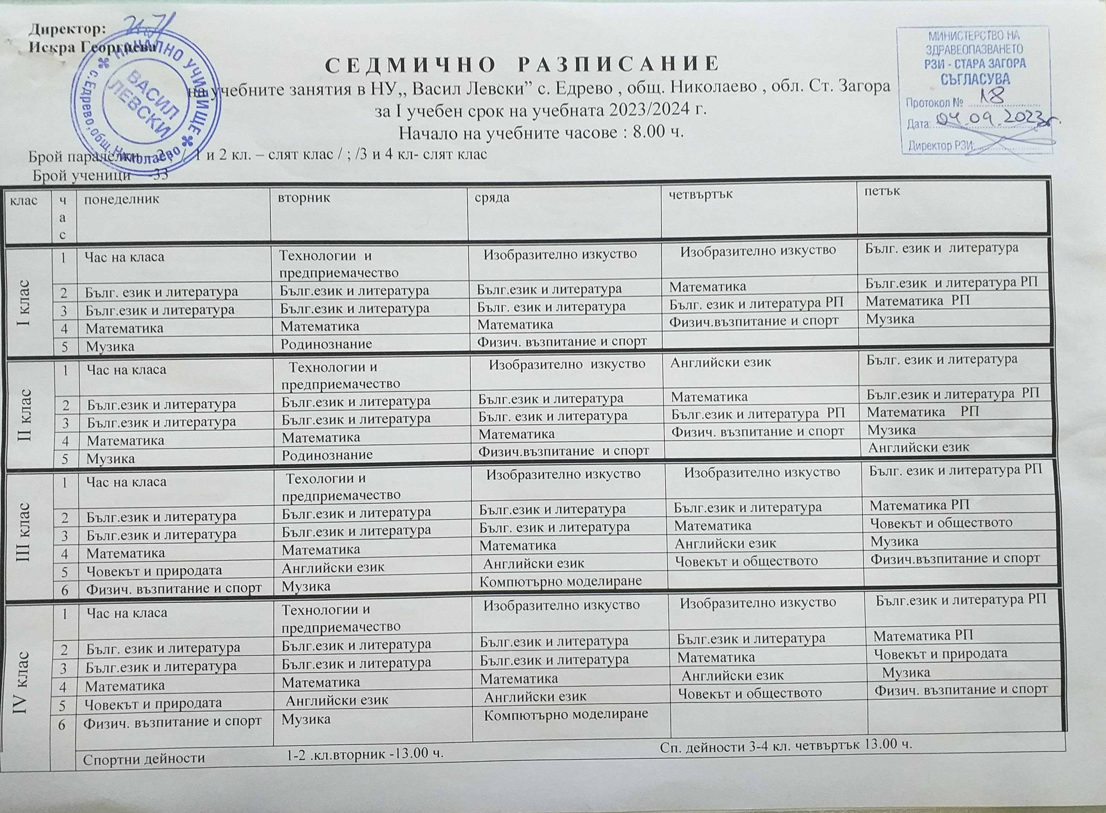 Седмични разписания