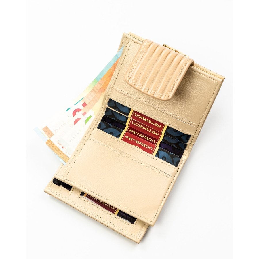 Компактно бежово портмоне от естествена кожа + PU - Peterson