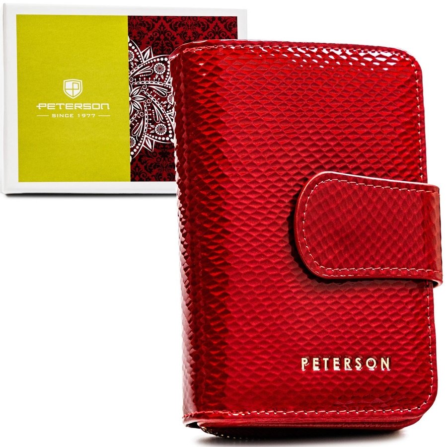 Елегантен, червен дамски портфейл от естествена кожа със система RFID - Peterson