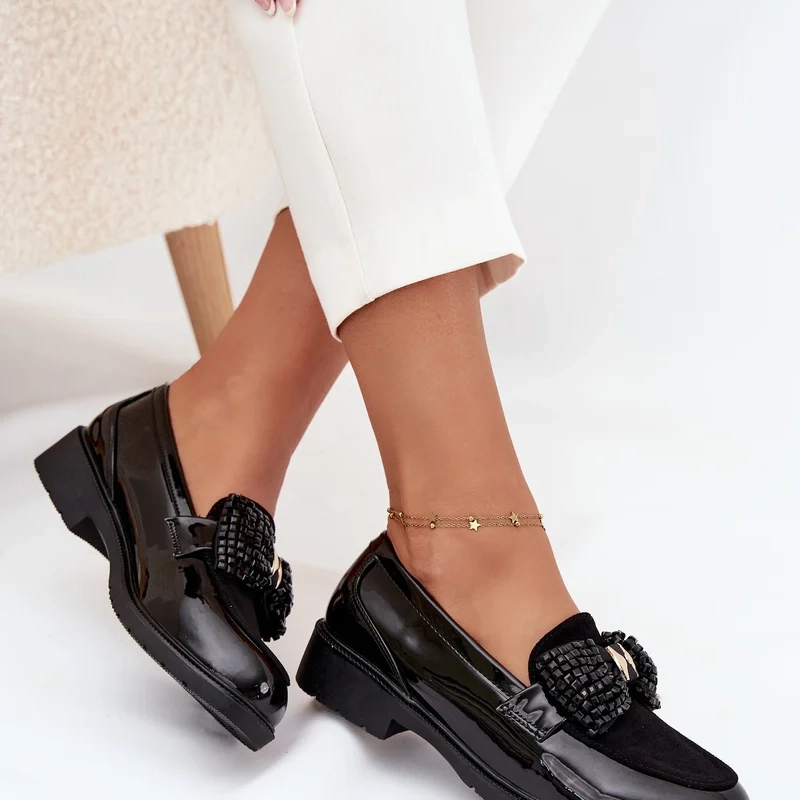 Дамски мокасини от лачена кожа с панделка S.Barski