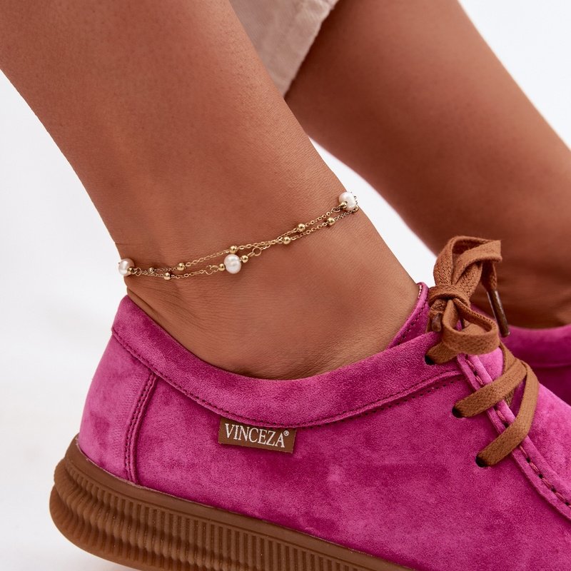 Ниски обувки Vinceza от естествен велур в цвят фуксия