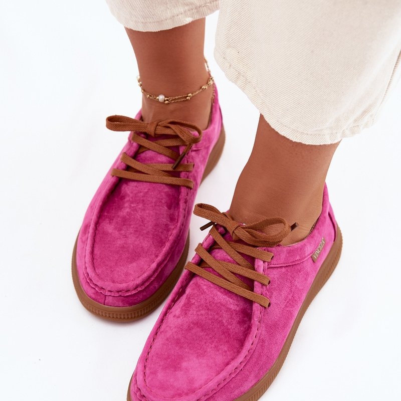 Ниски обувки Vinceza от естествен велур в цвят фуксия