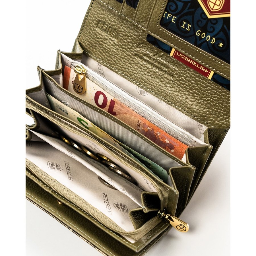 Златен дамски портфейл, изработен от естествена и еко кожа - Peterson