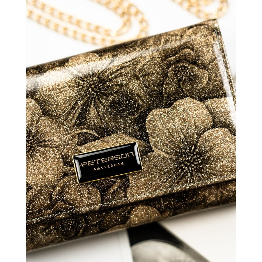 Златен дамски портфейл, изработен от естествена и еко кожа - Peterson