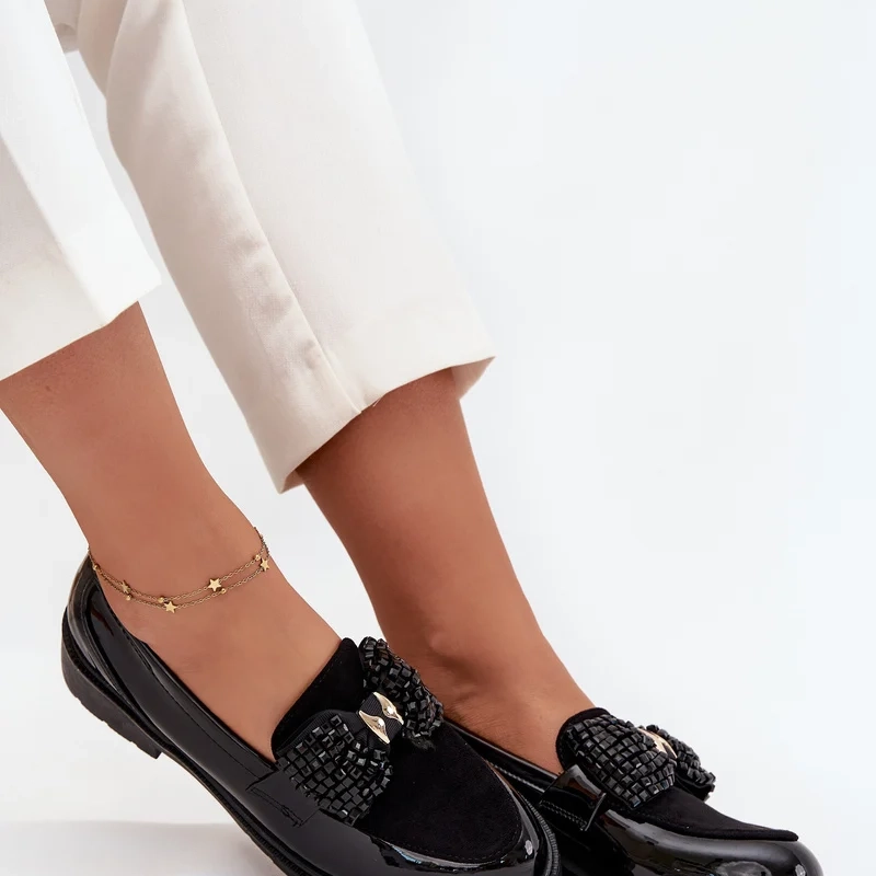 Дамски мокасини от лачена кожа с панделка S.Barski