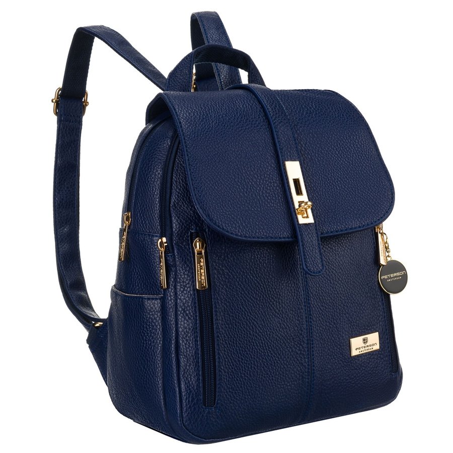 Модерна дамска раница от еко кожа, декорирана със златни фитинги Peterson