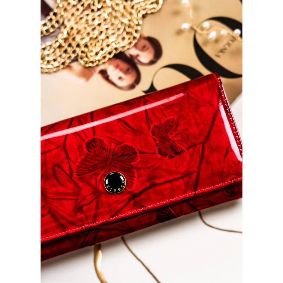 Голям дамски портфейл с много отделения, червен - Peterson