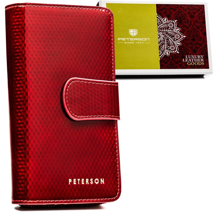 Вертикален дамски портфейл от лачена кожа в червено - Peterson