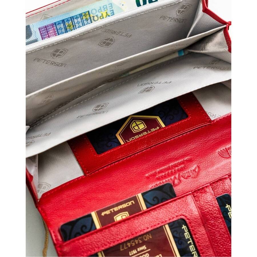 Голям дамски портфейл с много отделения, червен - Peterson