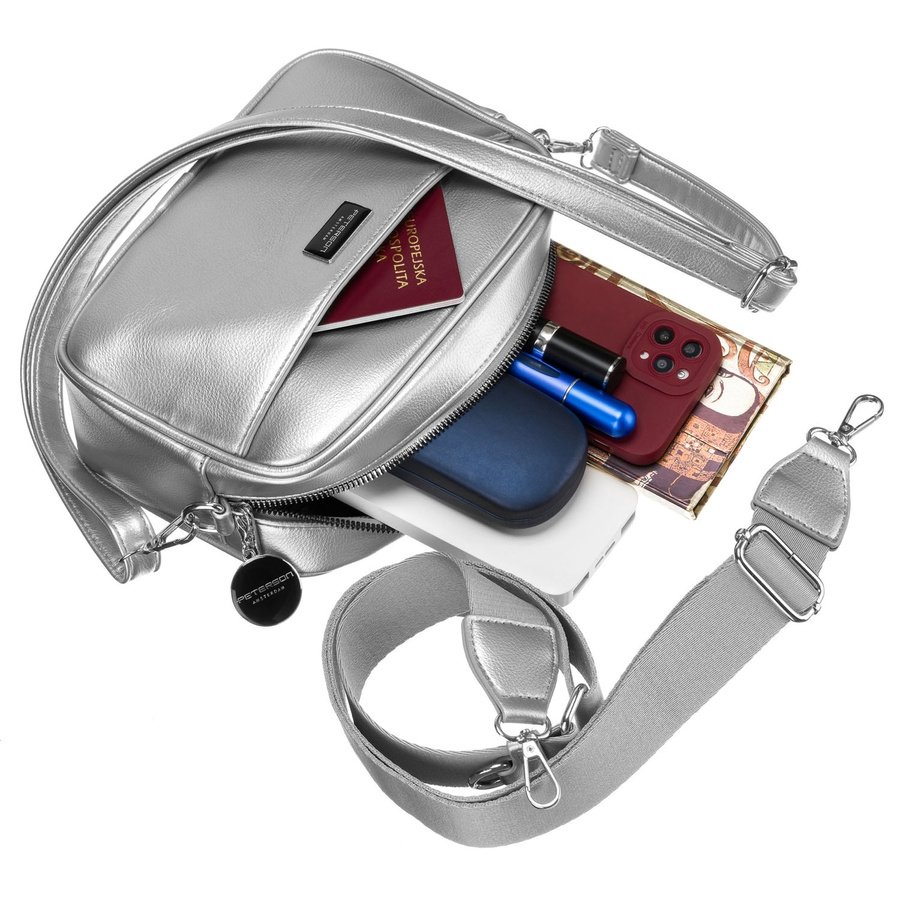 Класическа дамска чанта през рамо, изработена от еко кожа, с два вида дръжки, Peterson