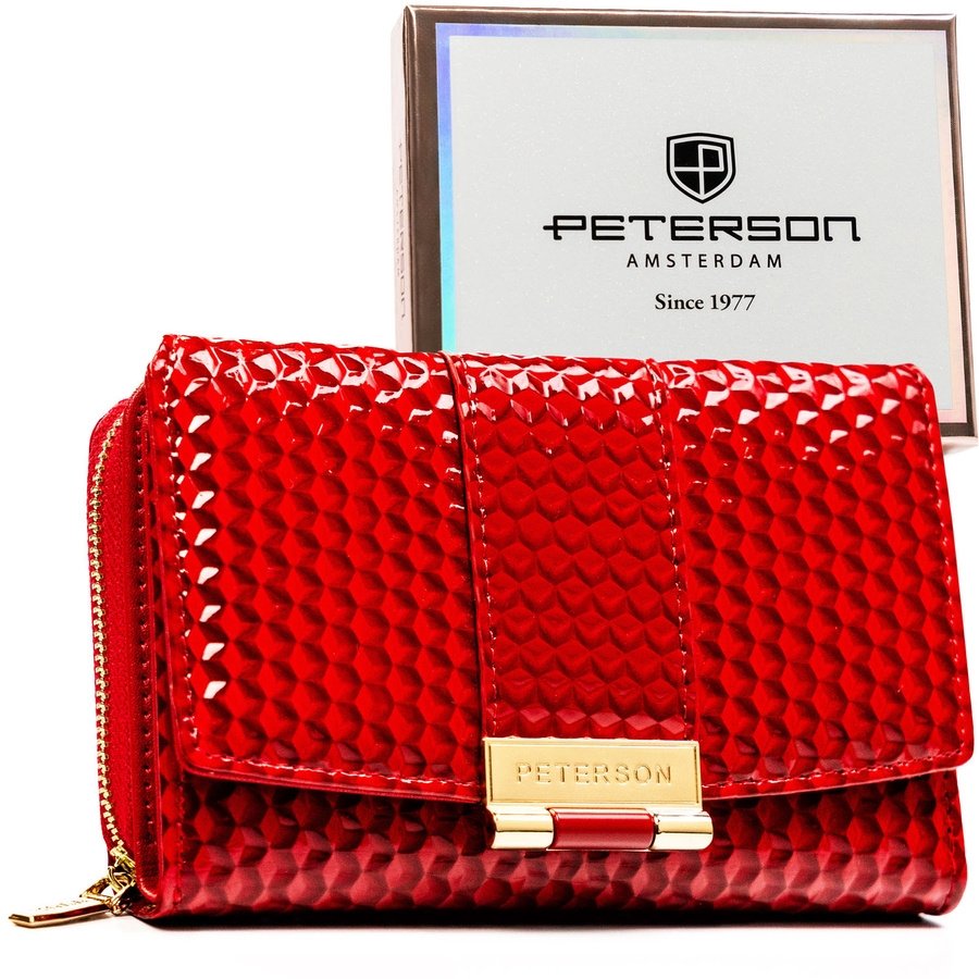 Червен дамски портфейл от лачена еко кожа - Peterson