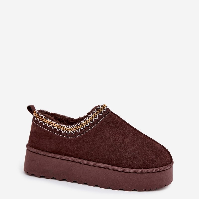 Дамски ниски зимни боти на платформа с бродерия 