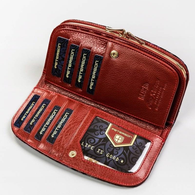 Голям, просторен портфейл от естествена кожа с флорален мотив - Peterson