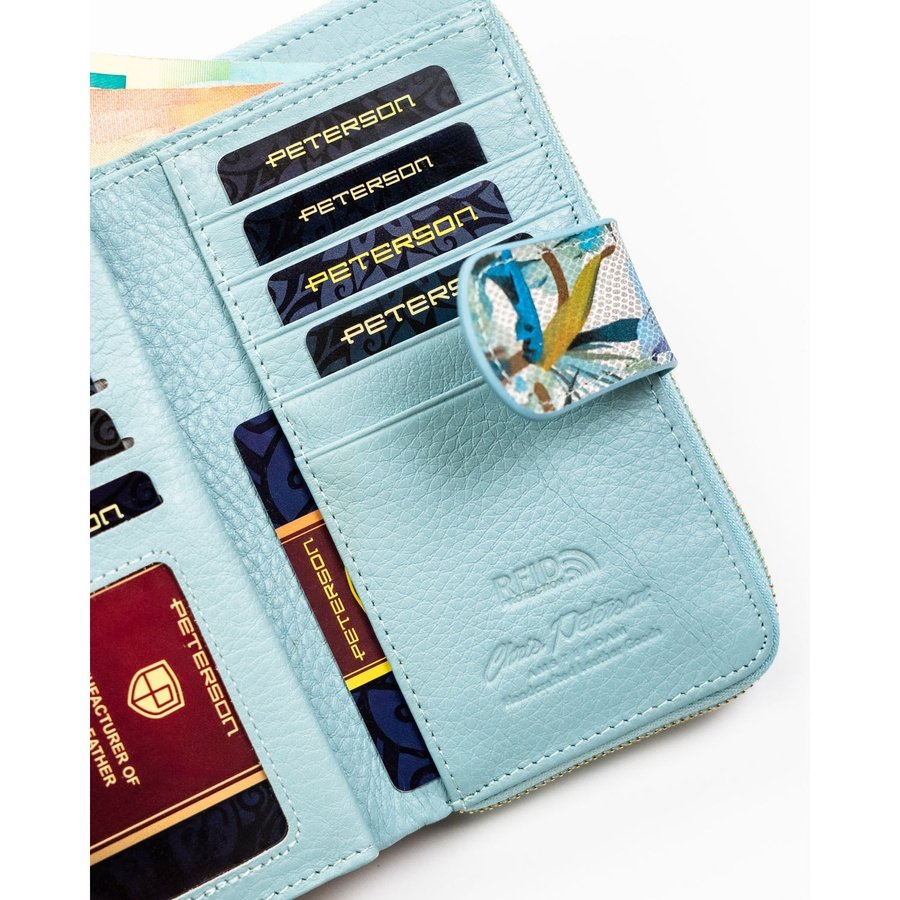 Голям дамски портфейл-моливник от естествена кожа с флорален мотив - Peterson