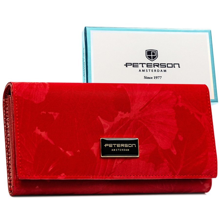 Червен дамски портфейл, изработен от естествена и еко кожа с копче тип &bdquo;тик-так&ldquo; - Peterson