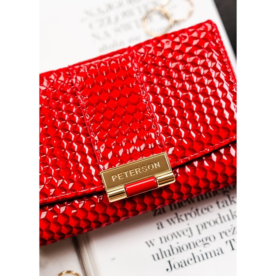 Червен дамски портфейл от лачена еко кожа - Peterson