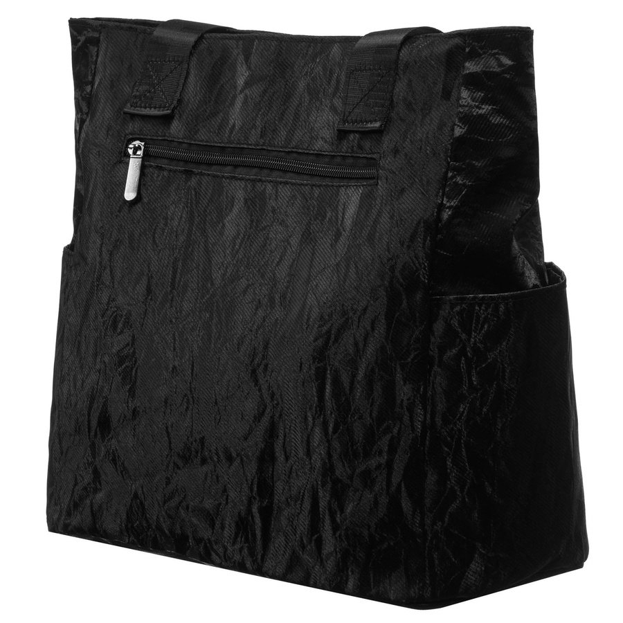 Голяма черна дамска чанта от полиестер с мраморен мотив, със закопчаване с цип - Rovicky