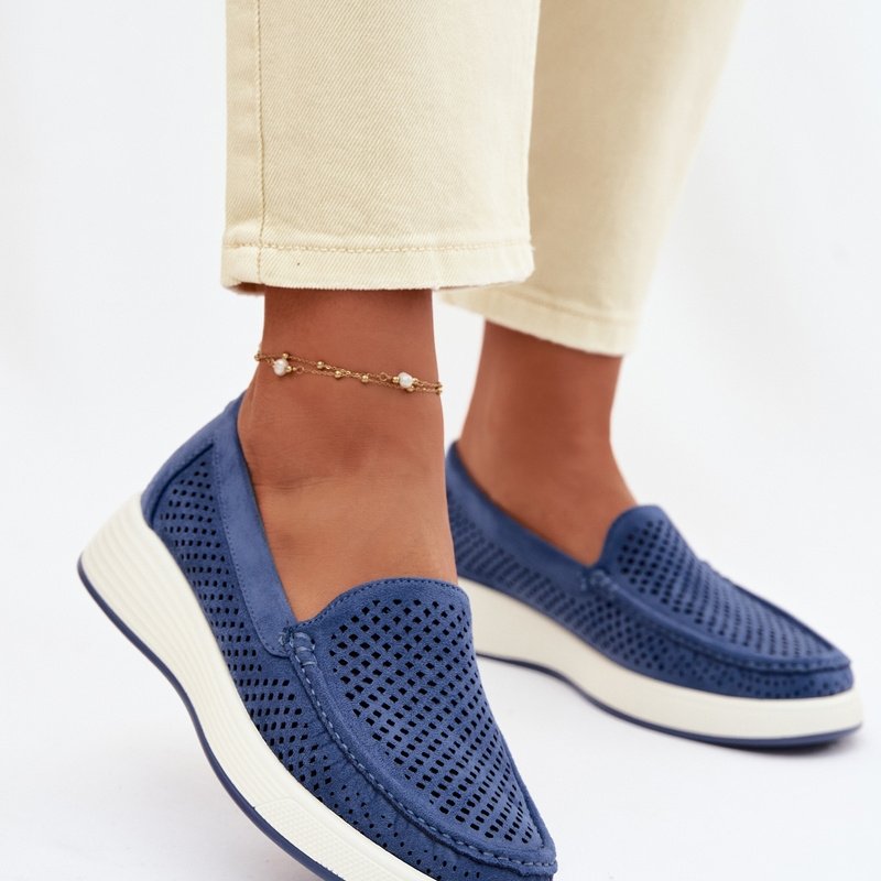 Дамски мокасини Sergio Leone с ажурна облицовка, сини