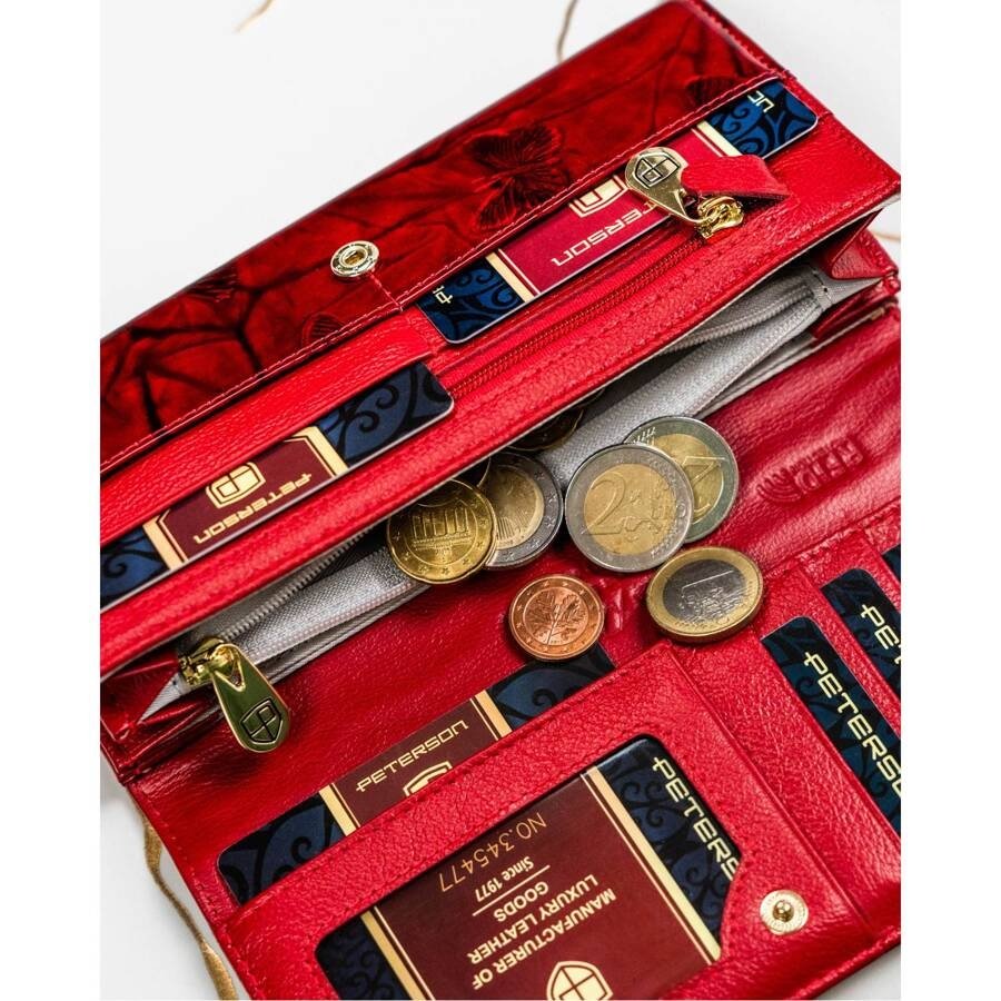 Голям дамски портфейл с много отделения, червен - Peterson