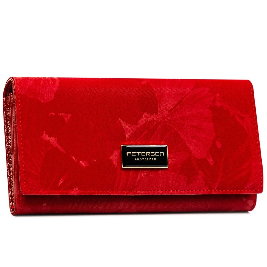 Червен дамски портфейл, изработен от естествена и еко кожа с копче тип „тик-так“ - Peterson