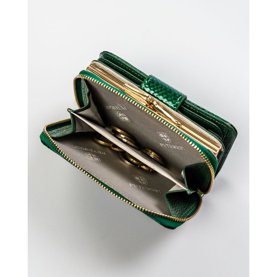 Елегантен, зелен дамски портфейл от естествена кожа със система RFID - Peterson
