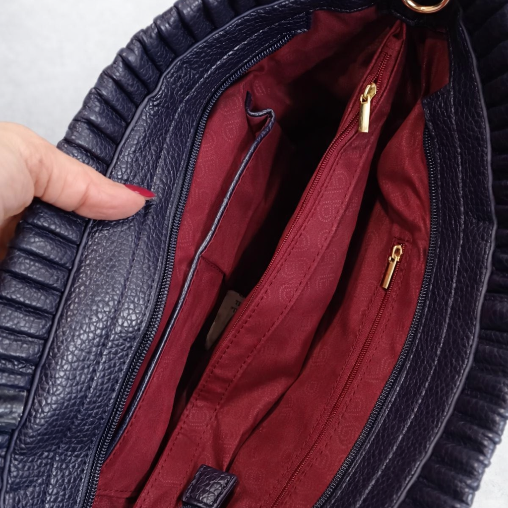 Дамска чанта от висококачествена еко кожа, тъмно синьо