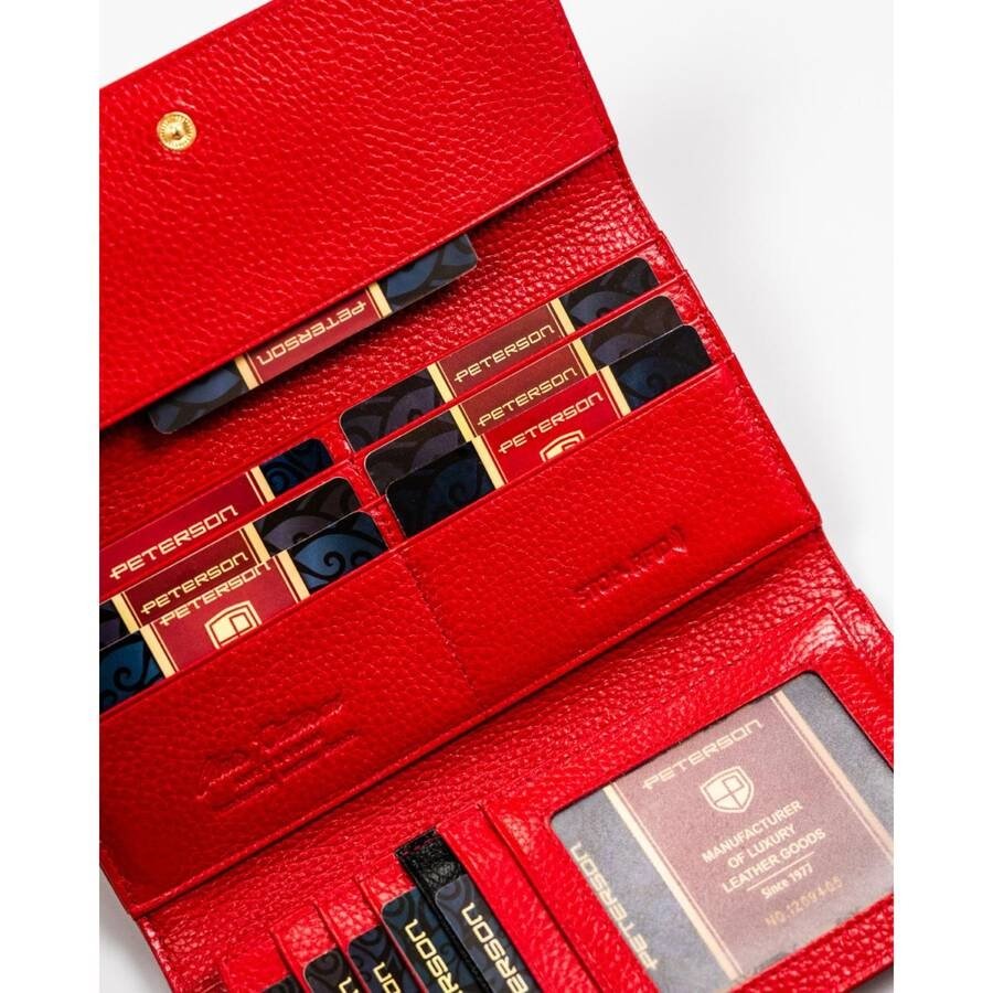 Лачена кожа, голям дамски портфейл в червено с RFID система - Peterson