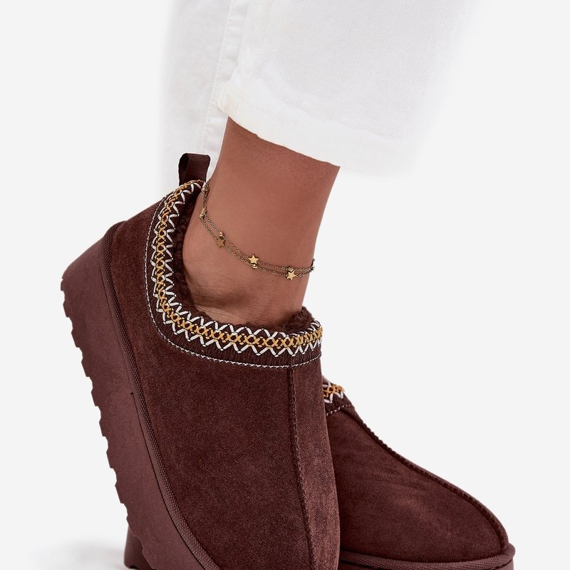 Дамски ниски зимни боти на платформа с бродерия 