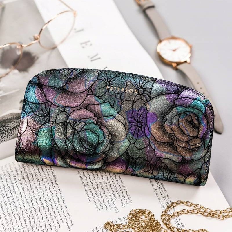 Голям, просторен портфейл от естествена кожа с флорален мотив - Peterson