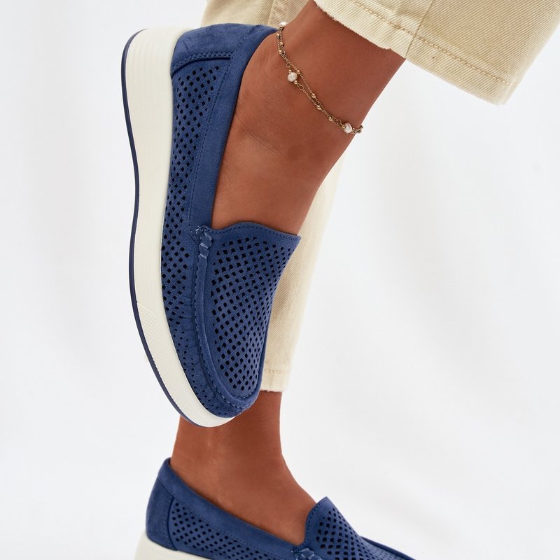 Дамски мокасини Sergio Leone с ажурна облицовка, сини