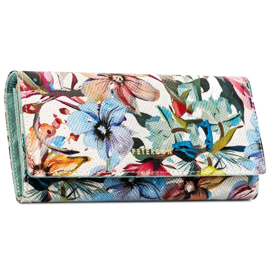 Дамски портфейл с флорален мотив, изработен от естествена кожа с RFID система - Peterson
