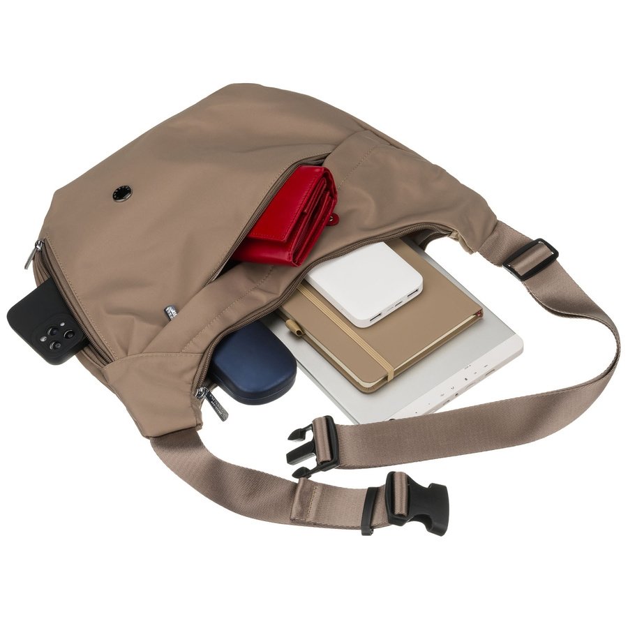 Дамска чанта в тъмно бежов цвят с външен джоб - Peterson