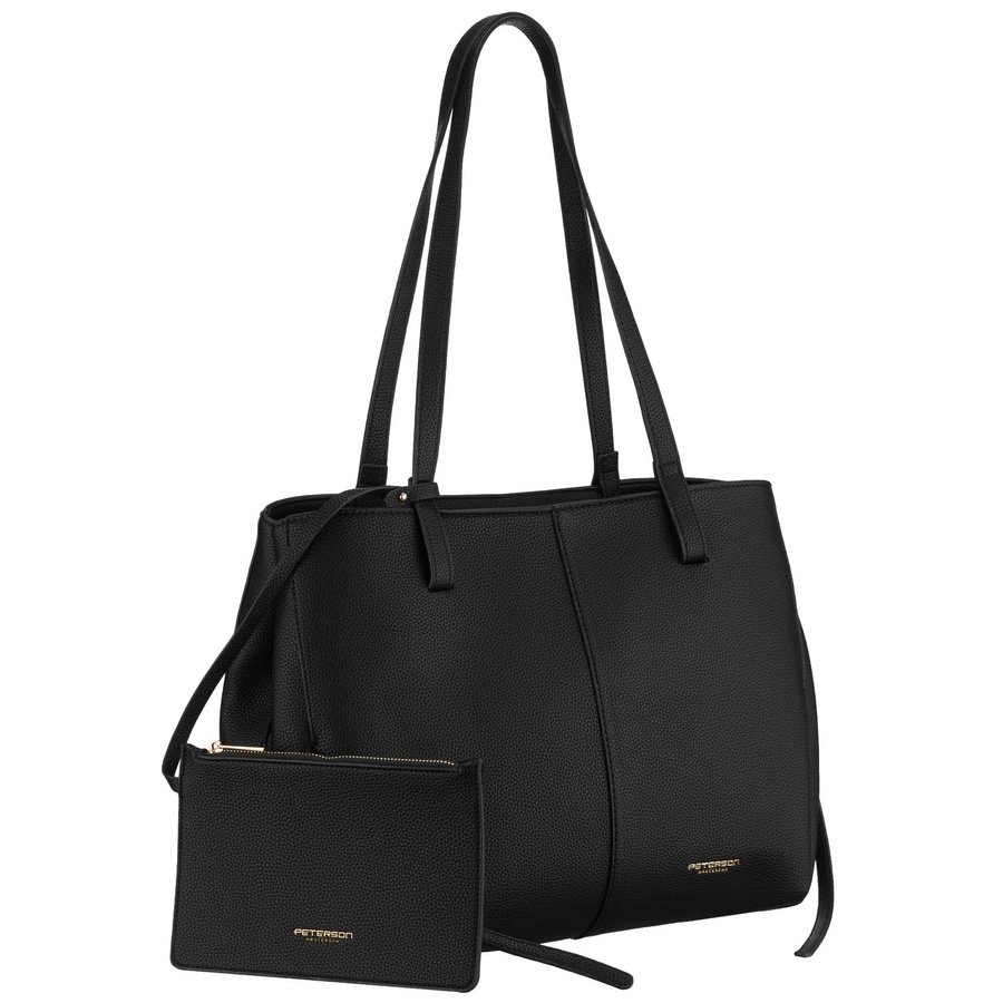 Черна дамска чанта за пазаруване, изработена от еко кожа с включен практичен калъф - Peterson