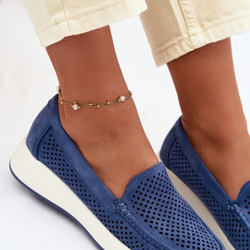 Дамски мокасини Sergio Leone с ажурна облицовка, сини