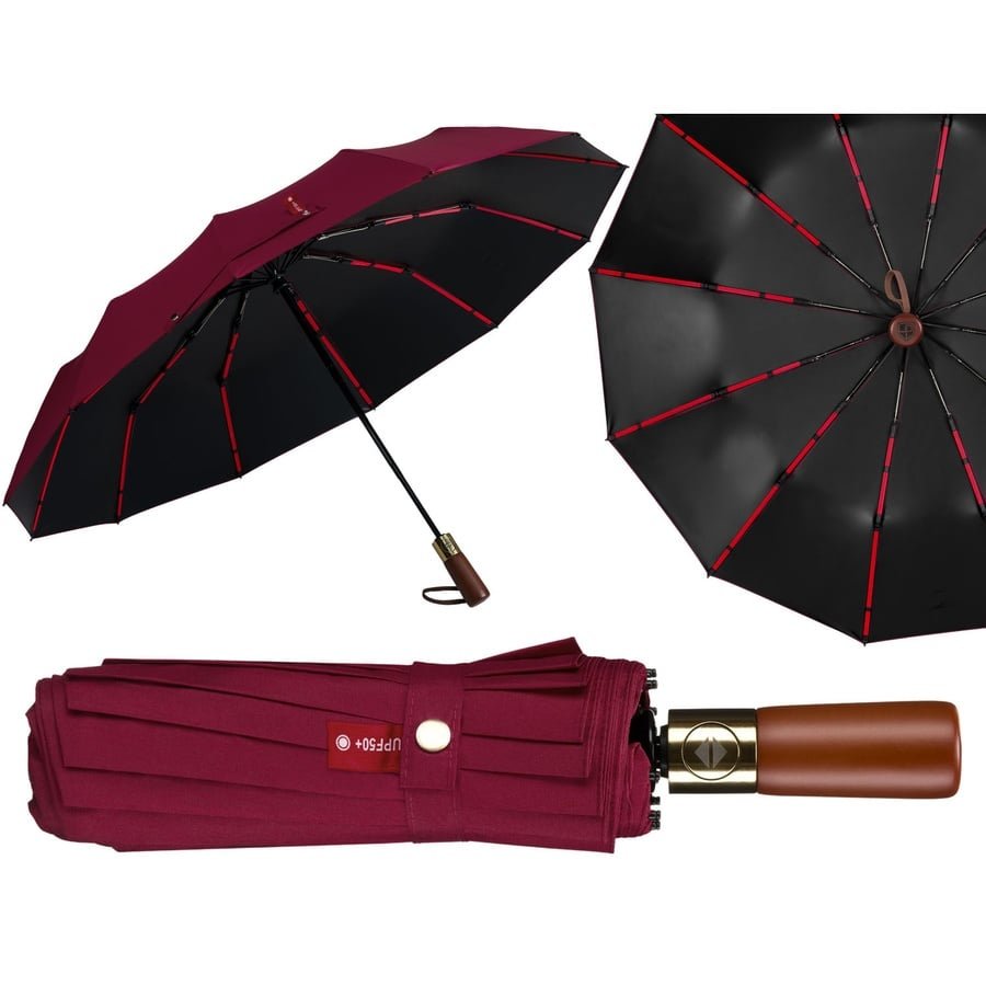 Голям, елегантен, сгъваем чадър в бордо цвят - Peterson