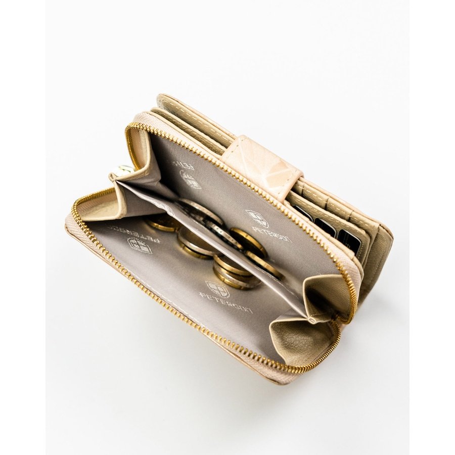 Портфейл от естествена и еко кожа в бежов цвят, закопчава се с цип и тик-так - Peterson