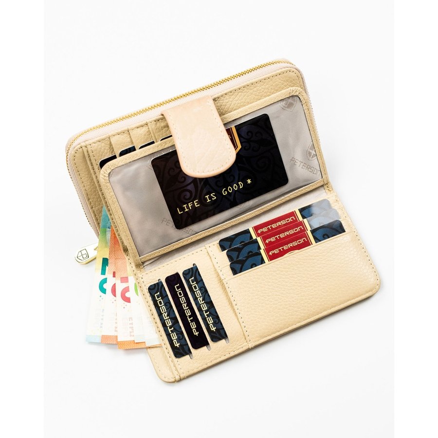 Бежов вертикален портфейл, изработен от естествена и еко кожа - Peterson