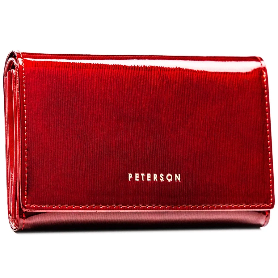 Червен дамски портфейл от лачена кожа с копче - Peterson