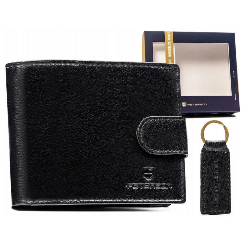 Подаръчен комплект мъжки кожен портфейл и ключодържател - Peterson