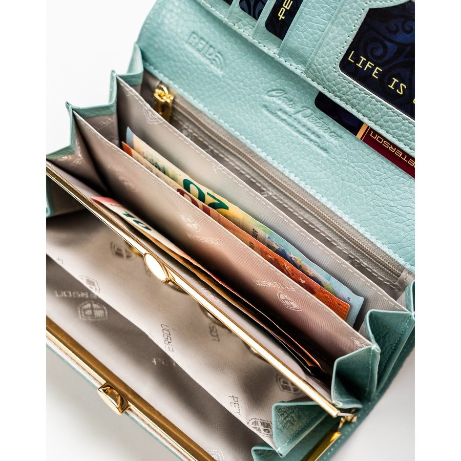 Дамски портфейл с флорален мотив, изработен от естествена кожа с RFID система - Peterson