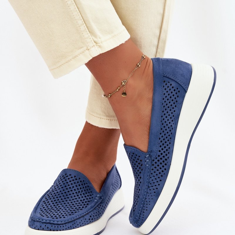 Дамски мокасини Sergio Leone с ажурна облицовка, сини