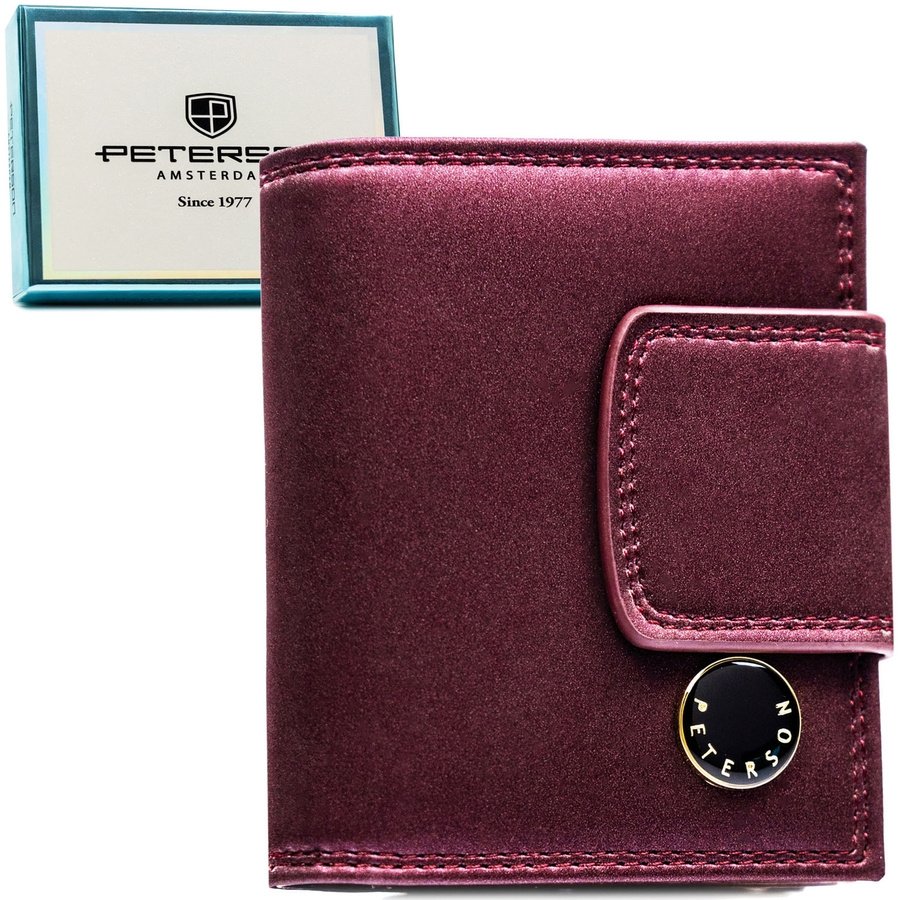 Лилаво дамско портмоне от естествена и еко кожа, със закопчаване с тик-так копче и катарама - Peterson