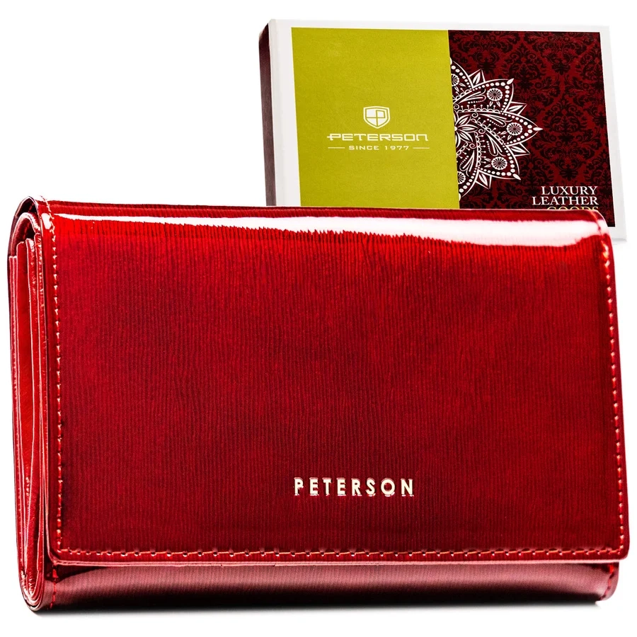 Червен дамски портфейл от лачена кожа с копче - Peterson