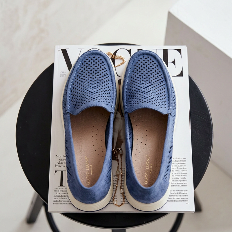 Дамски мокасини Sergio Leone с ажурна облицовка, сини