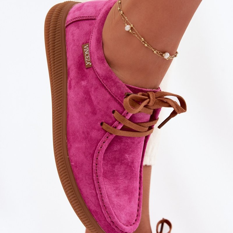 Ниски обувки Vinceza от естествен велур в цвят фуксия