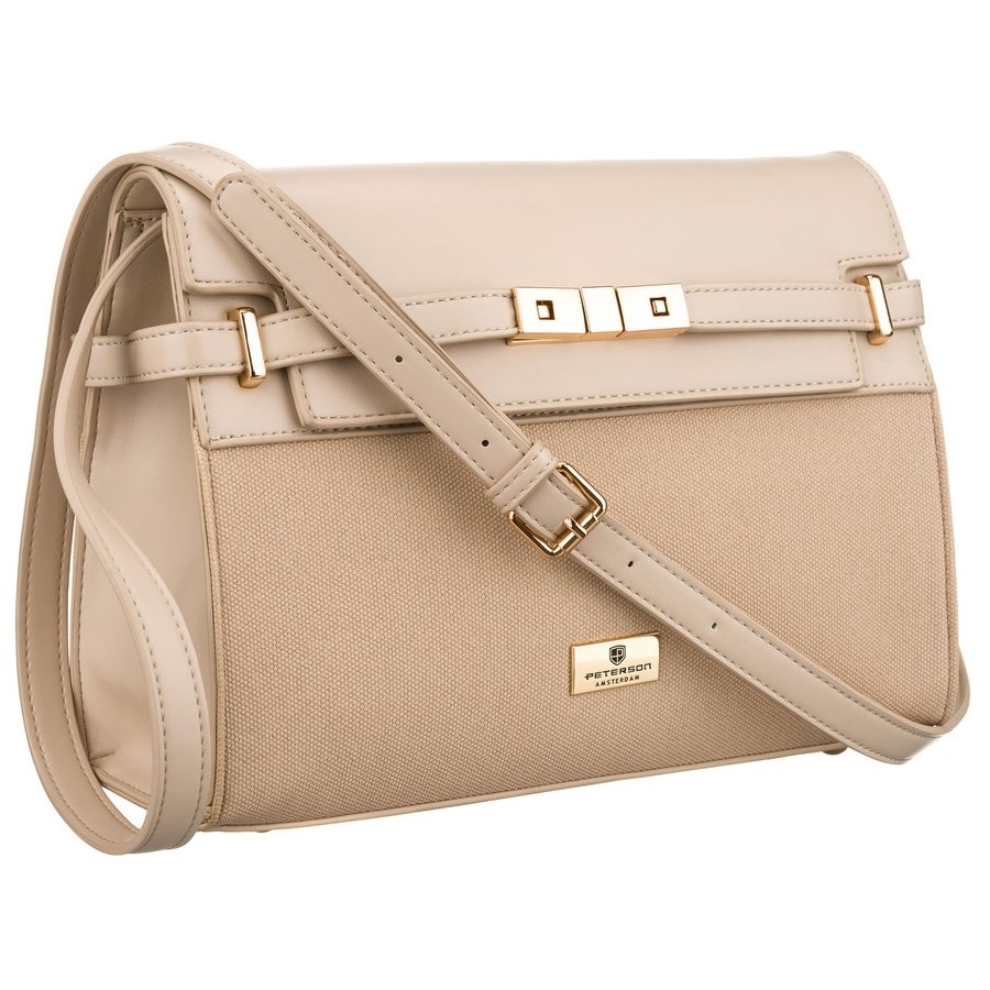 Бежова дамска чанта с цип и магнитно закопчаване - Peterson