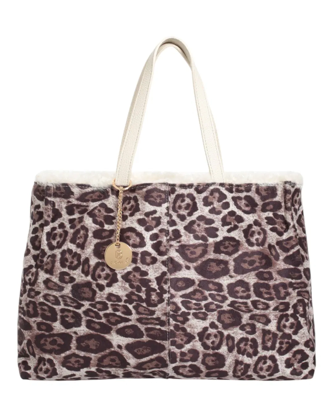 Дамска просторна чанта от еко велур с несесер