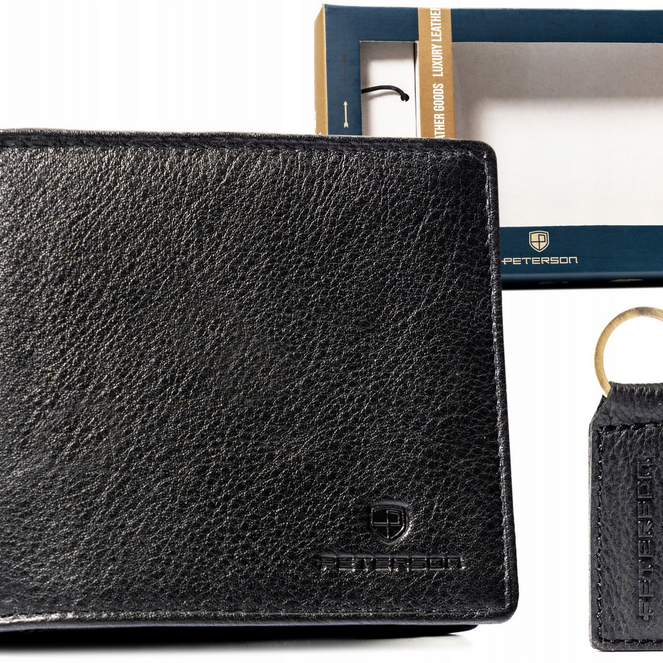 Подаръчен комплект мъжки кожен портфейл и ключодържател - Peterson