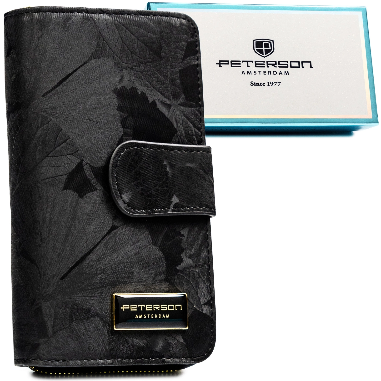 Черен  вертикален портфейл, изработен от естествена и еко кожа - Peterson